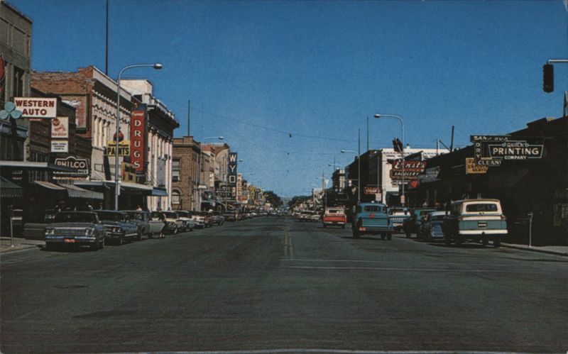 Main Street, Sheridan, WY - Western Auto, Drugs, Elna's Wyoming