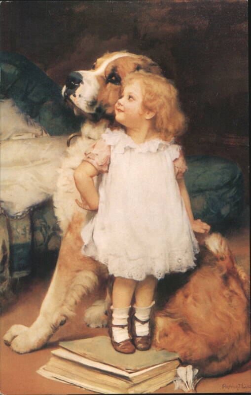 Little Girl & St. Bernard Dog - 'Ise Biggest' Painting