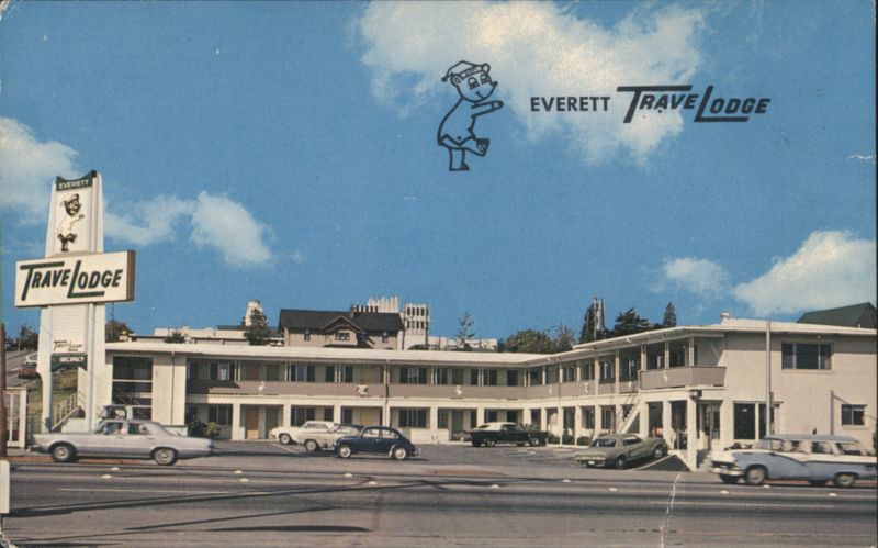 Everett Travelodge Motel with Bear Mascot Washington