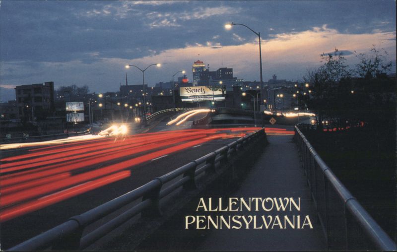 Allentown Pennsylvania Cityscape Night Light Trails