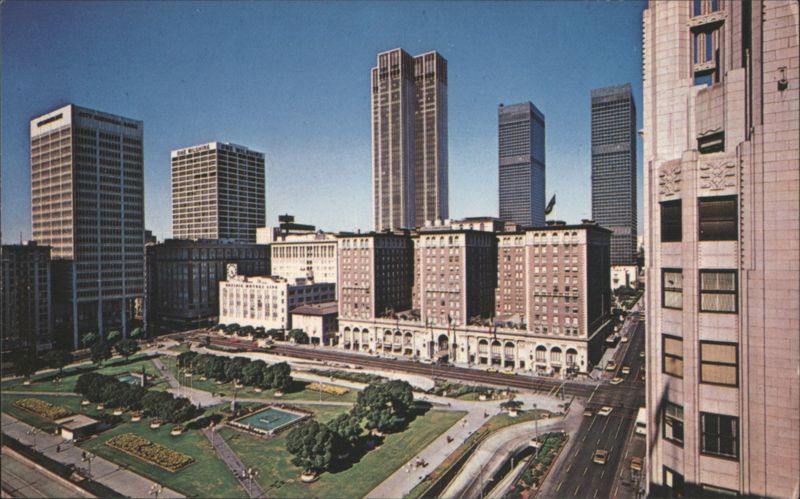 Downtown Los Angeles Skyline, Pershing Square, Biltmore Hotel California