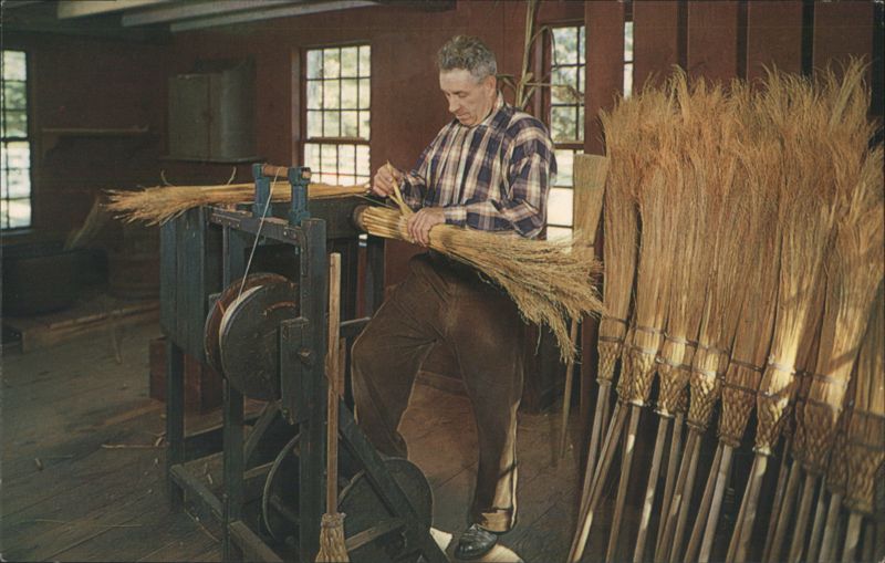 Broommaker at work on machine, Old Sturbridge Village Massachusetts