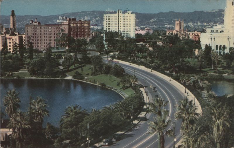 Wilshire Boulevard over MacArthur Park Lake, Los Angeles California