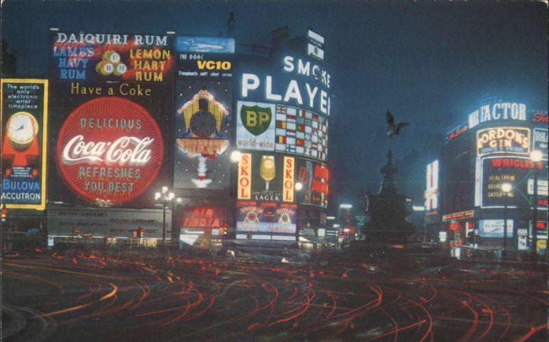 Piccadilly Circus Night, London - Billboards & Traffic Trails United Kingdom