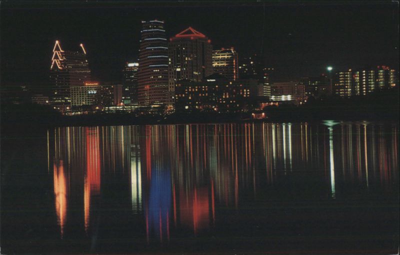 Austin, TX Downtown Skyline at Night, Town Lake Reflections Texas