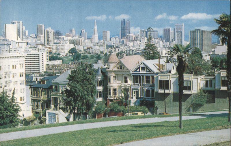 San Francisco Victorian Homes & Modern Skyline View California