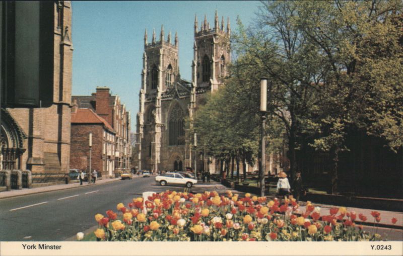 York Minster, Street Scene with Spring Flowers United Kingdom