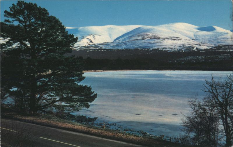 Snow-Clad Cairngorm Mountains from Across Loch Morlich United Kingdom