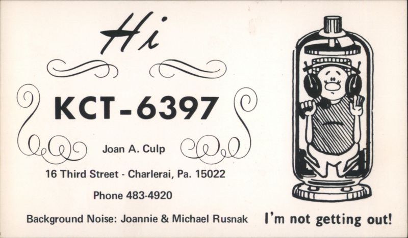 Hi KCT-6397 Joan A. Culp CB Radio QSL Card QSL & Ham Radio