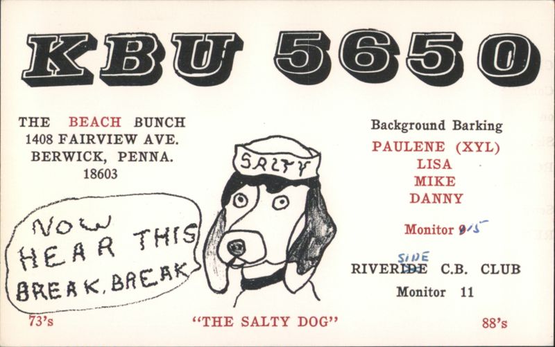 KBU 5650 CB Radio QSL Card, The Salty Dog QSL & Ham Radio