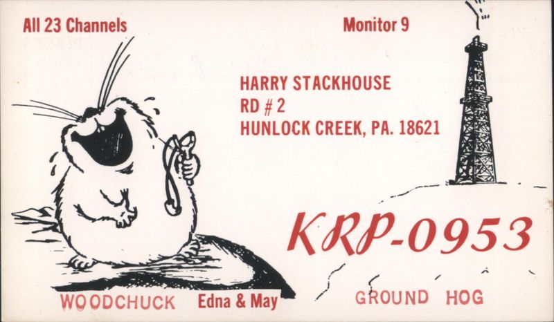 CB Radio QSL Card Woodchuck Ground Hog Harry Stackhouse KRP-0953