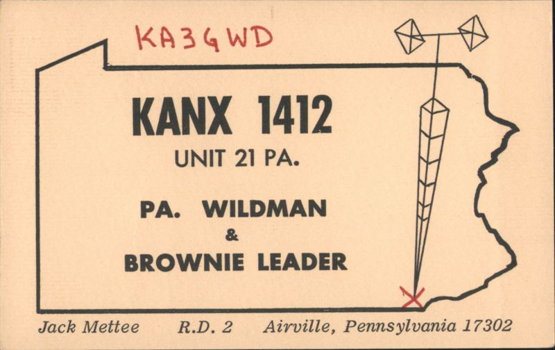 Amateur Radio QSL KA3GWD KANX 1412 PA Wildman QSL & Ham Radio