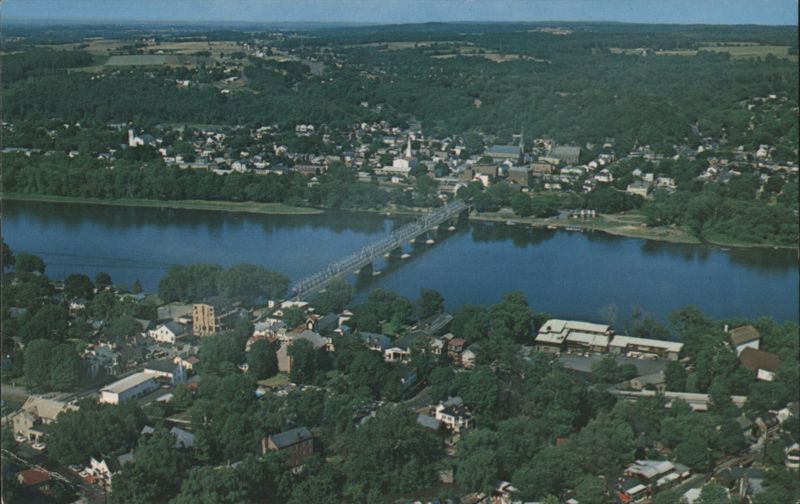 Aerial View of New Hope, PA & Lambertville, NJ, Delaware River Pennsylvania