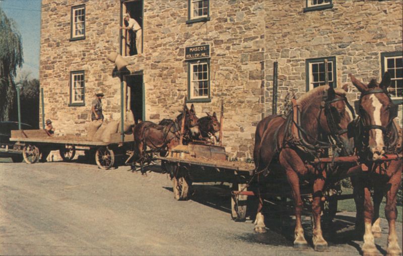 Farmers Unloading Feed at Old Mascot Roller Mill Pennsylvania