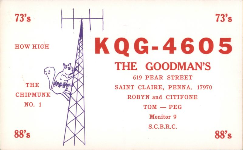 KQQG-4605 THE GOODMAN'S CB Radio QSL Card Chipmunk Saint Claire Pennsylvania