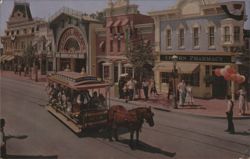 Disneyland Main Street Horse-Drawn Streetcar Upjohn Pharmacy Postcard