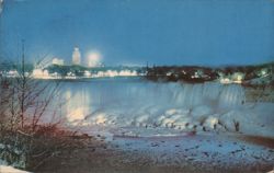 Niagara Falls, American Falls Illumination, Winter Night Postcard