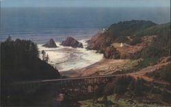 Heceta Head Lighthouse and Heceta Beach Coastal View Postcard