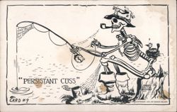 Skeleton Fishing 'PERSISTANT CUSS' Cartoon Postcard