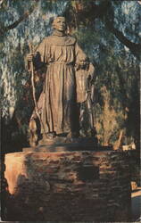 San Fernando Mission, Los Angeles - Serra & Indian Statue Chrome Postcard