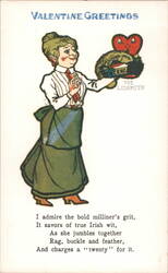Valentine Greetings Milliner Woman Irish Wit Poem Postcard