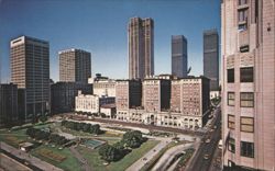Downtown Los Angeles Skyline, Pershing Square, Biltmore Hotel Postcard