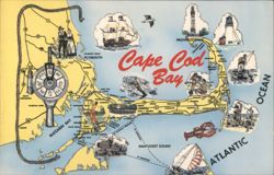 Cape Cod Bay Pictorial Map Postcard