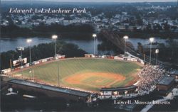 Edward A. LeLacheur Park, Lowell MA - Night Baseball Stadium Postcard