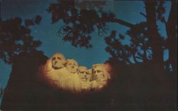 Mt. Rushmore National Memorial Night Illumination Postcard