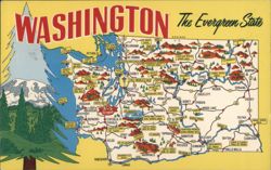 Washington State Map - The Evergreen State Postcard