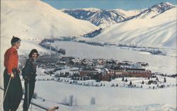 Sun Valley Lodge from Penny Mountain, Skiers Postcard