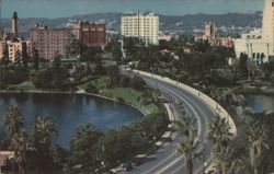 Wilshire Boulevard over MacArthur Park Lake, Los Angeles Postcard