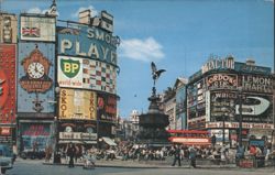 Piccadilly Circus London, Eros, Illuminated Signs, Red Bus Postcard