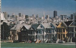 Old & New San Francisco Victorian Houses & Skyscrapers Postcard