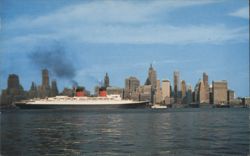Downtown Skyline with S. S. ILE DE FRANCE Postcard
