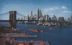 Brooklyn Bridge & New York Downtown Skyline Postcard