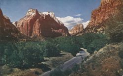 Zion National Park, UT - Canyon Road and Red Rock Mountains Postcard
