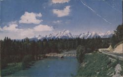 Grand Teton Range, River & Bridge, Jackson Hole Postcard