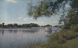 Silver Lake with Gazebo and Bridge Postcard