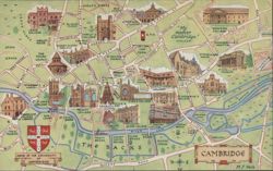 Cambridge University Colleges Illustrated Map M.F. Peck Postcard