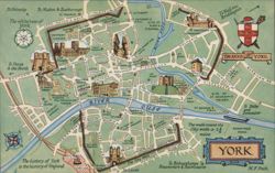 York City Map & Historic Wall Walk Route, England Postcard