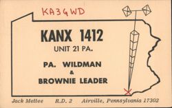 Amateur Radio QSL KA3GWD KANX 1412 PA Wildman Postcard