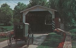 Amish Buggy and The Old Covered Bridge, Amish Country Postcard