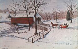 Olde Time Winter Scene, Wenger's Mill Bridge, Sleighing Postcard
