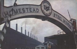 Homestead Steel Works Entrance, Open-Hearth Shop Stacks Postcard