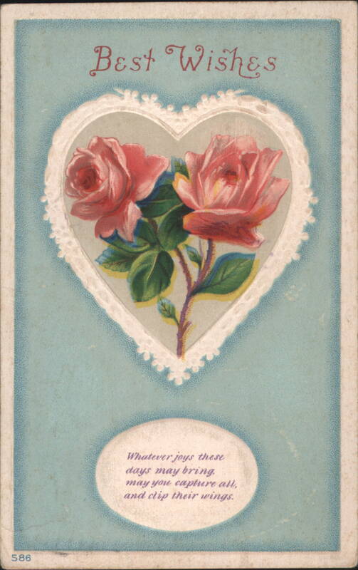 Best Wishes with Pink Roses in Lacy Heart Border Greetings