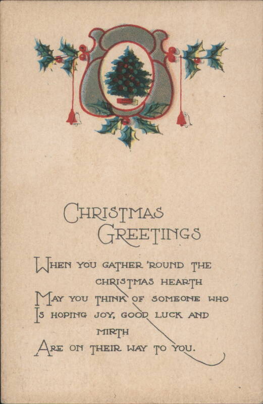 Christmas Greetings with Tree & Holly, Festive Poem