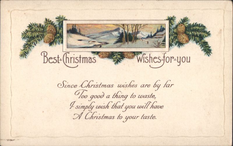 Best Christmas Wishes Winter Scene Pinecones Poem 1921