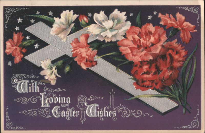 Easter Cross with Red & White Carnations, With Loving Easter Wishes