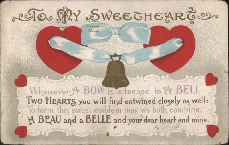 To My Sweetheart Bow & Bell Emblem with Entwined Hearts